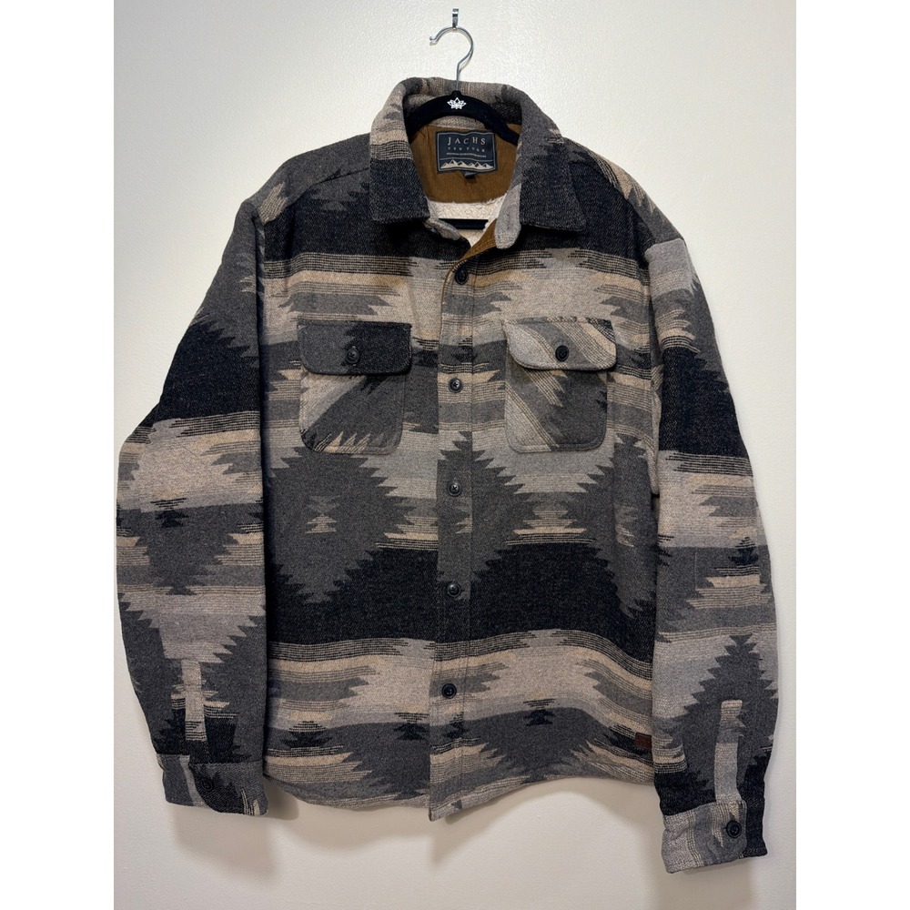 Jachs Shirt Jacket XXL Southwestern Aztec Grey Shacket Sherpa Lined Wool Blend